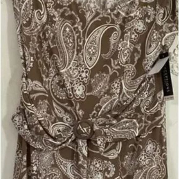 NWT Perceptions XL Brown and White Versatile SS Midi-Length Dress - Picture 5 of 8